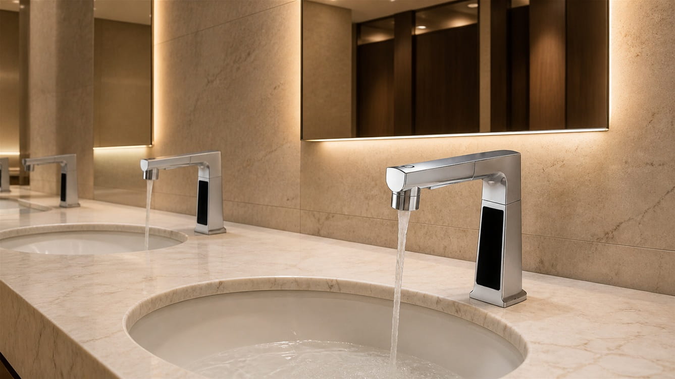 Measured water usage cycle for Fontana touchless faucet showing controlled activation and consistent flow rate